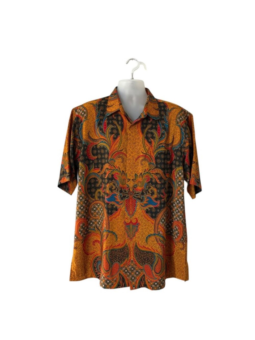 Batik Keris Mens Orange Vintage Colorful Short Sleeve Button Down 18 XL
